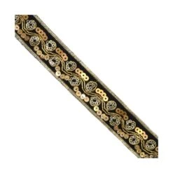 Galón Terciopelo Con Bordado Y Lentejuela Oro 3cm