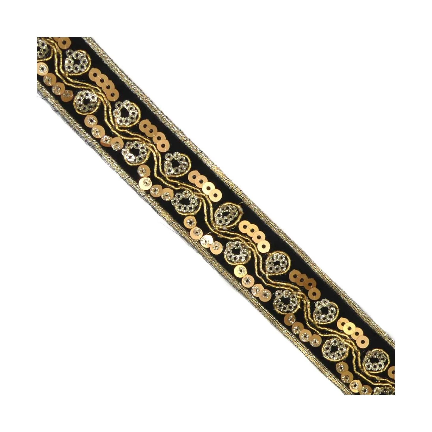 Galón Terciopelo Con Bordado Y Lentejuela Oro 3cm 3 Galón Terciopelo Con Bordado Y Lentejuela Oro 3cm