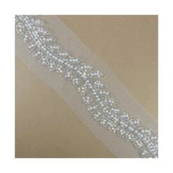 Galón De Tul Bordado Canutillo Y Perlas 35mm