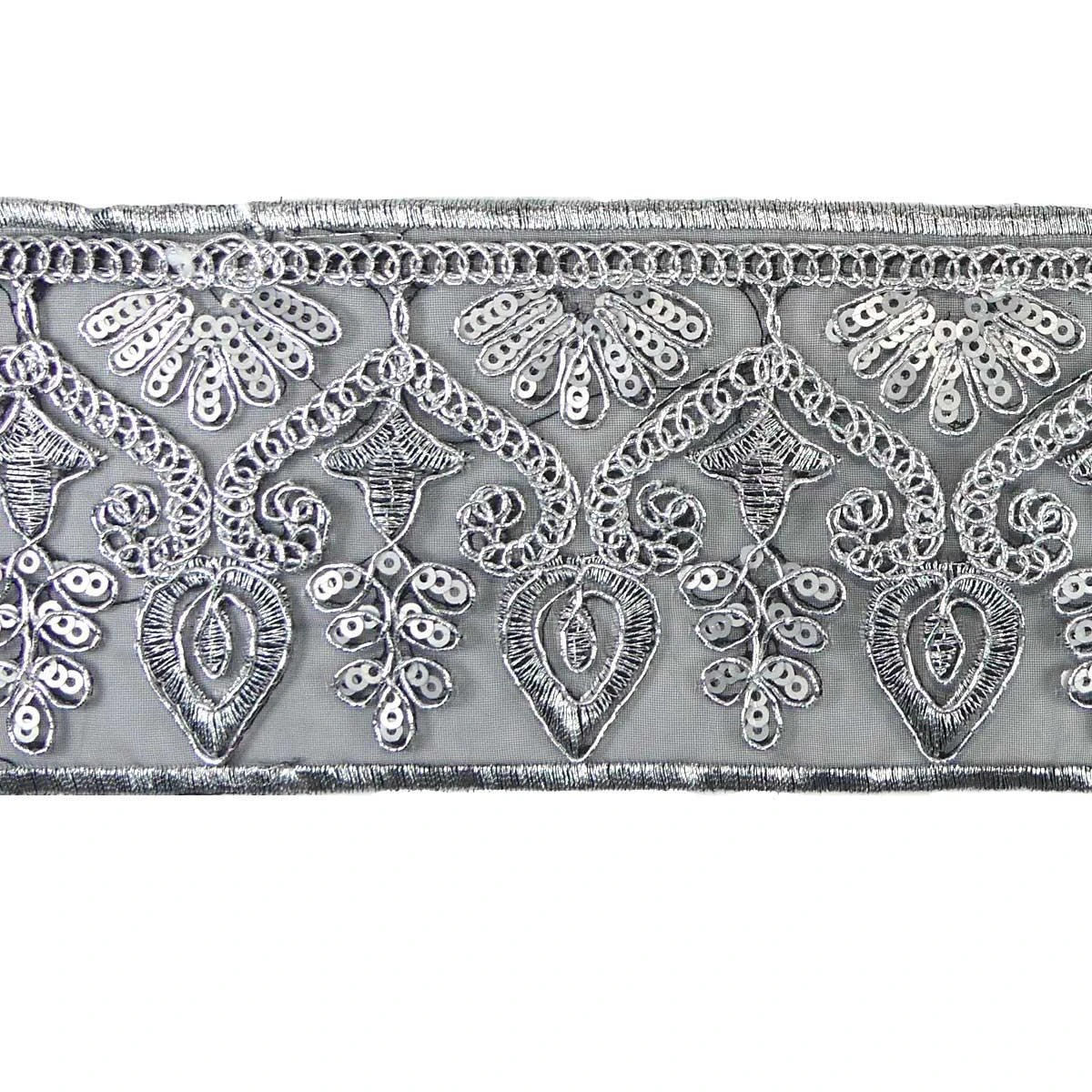 Galón Tul Bordado Con Hilo Metalizado 7,5cm 3 Galón Tul Bordado Con Hilo Metalizado 7,5cm