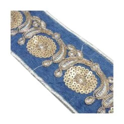 Galón Vaquero Con Bordado Dorado Y Lentejuela 6,5cm -Merceria Botton galon vaquero con bordado dorado y lentejuela 65mm2 1