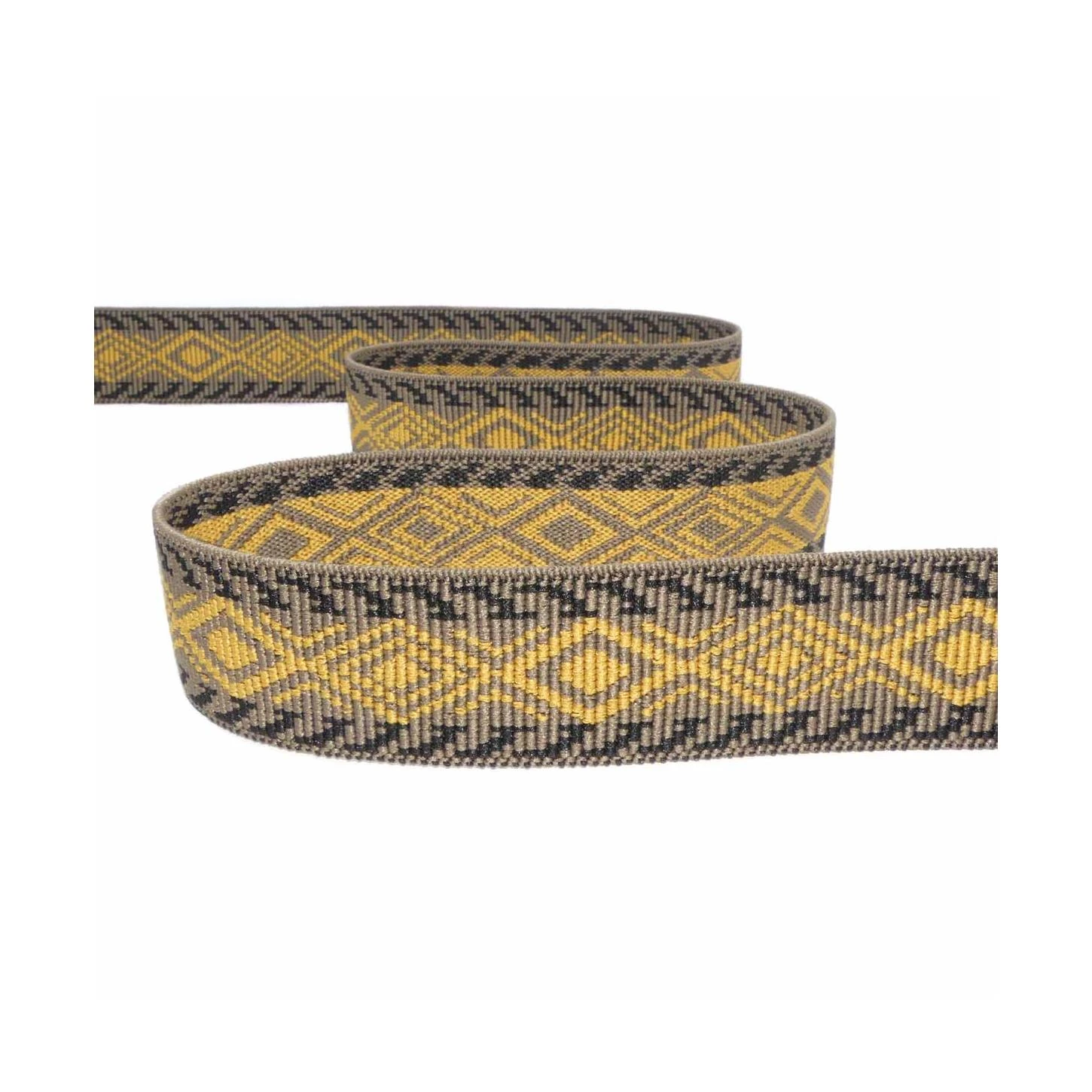 Goma Elástica Con Rombos 30mm. Gris Y Amarillo 3 Goma Elástica Con Rombos 30mm. Gris Y Amarillo