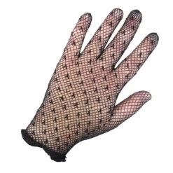 Guante Calado Corto Negro. Flores