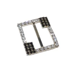 Hebilla De Metal Cuadrada Con Strass Blanco Y Negro 28mm