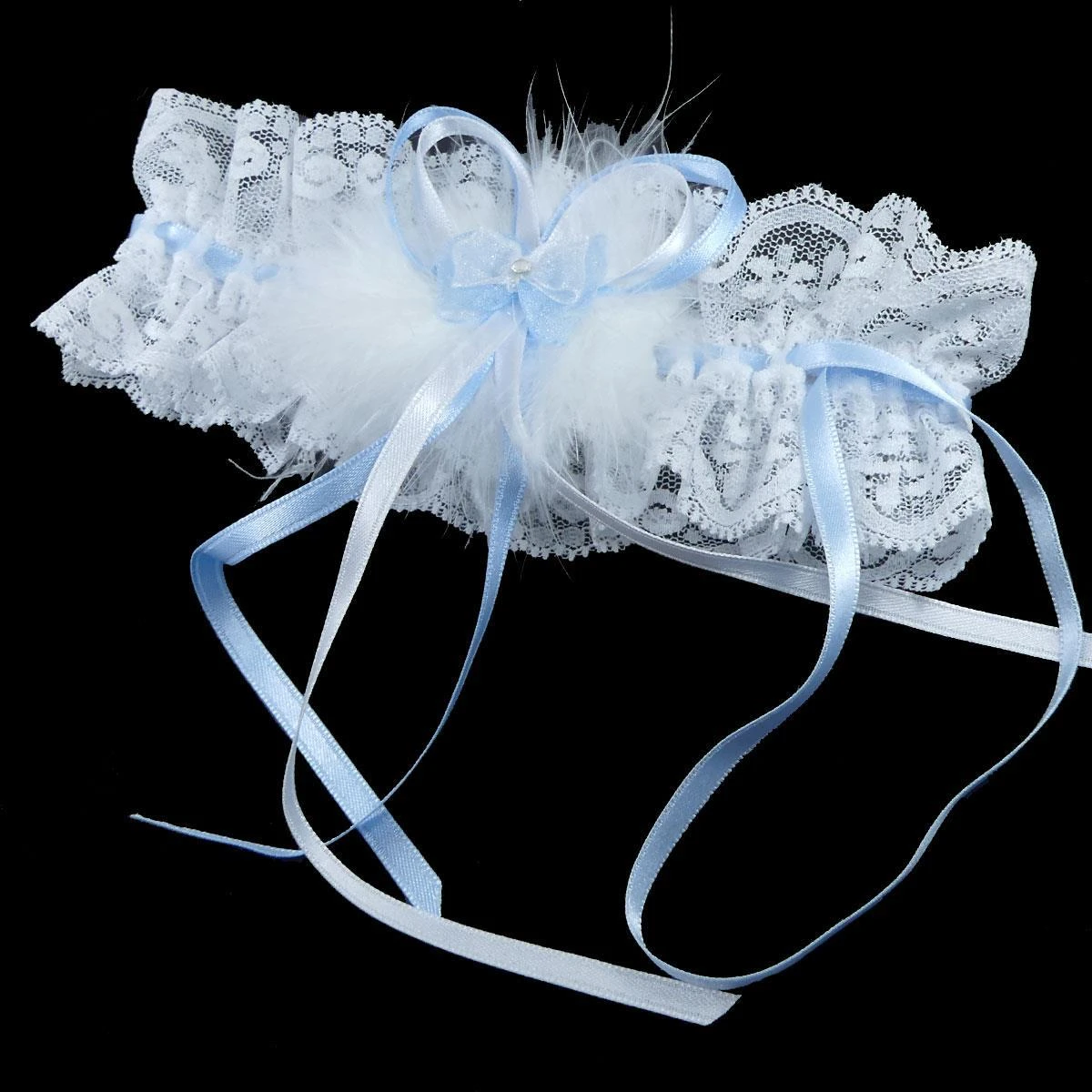 Liga Para Novia Con Puntilla, Pluma Y Cinta De Raso. Varios Colores 3 Liga Para Novia Con Puntilla, Pluma Y Cinta De Raso. Varios Colores