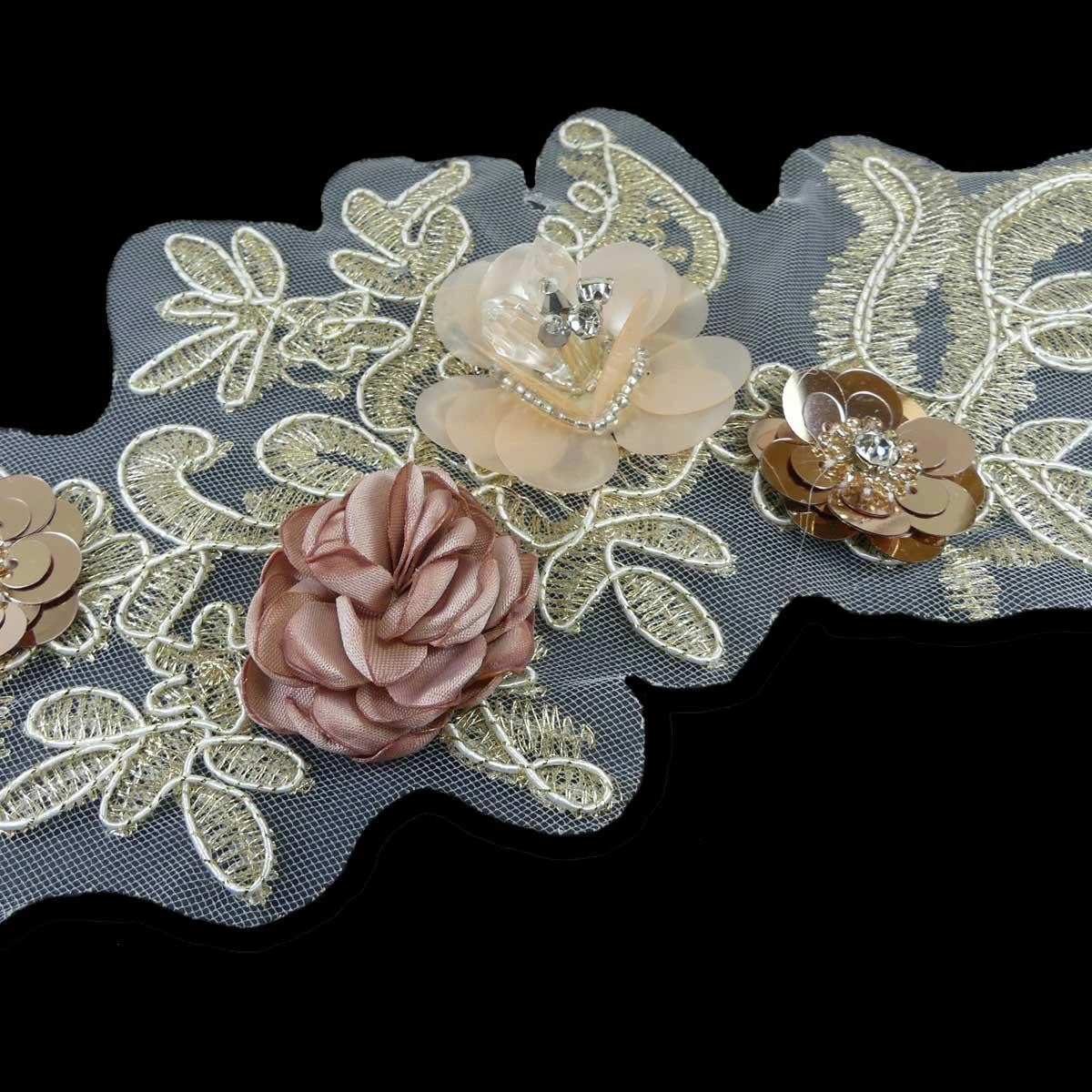 Aplicación Flor Bordada Oro Con Abalorios 4 Aplicación Flor Bordada Oro Con Abalorios - Imagen 2