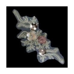 Aplicación Flor Bordada Oro Con Abalorios