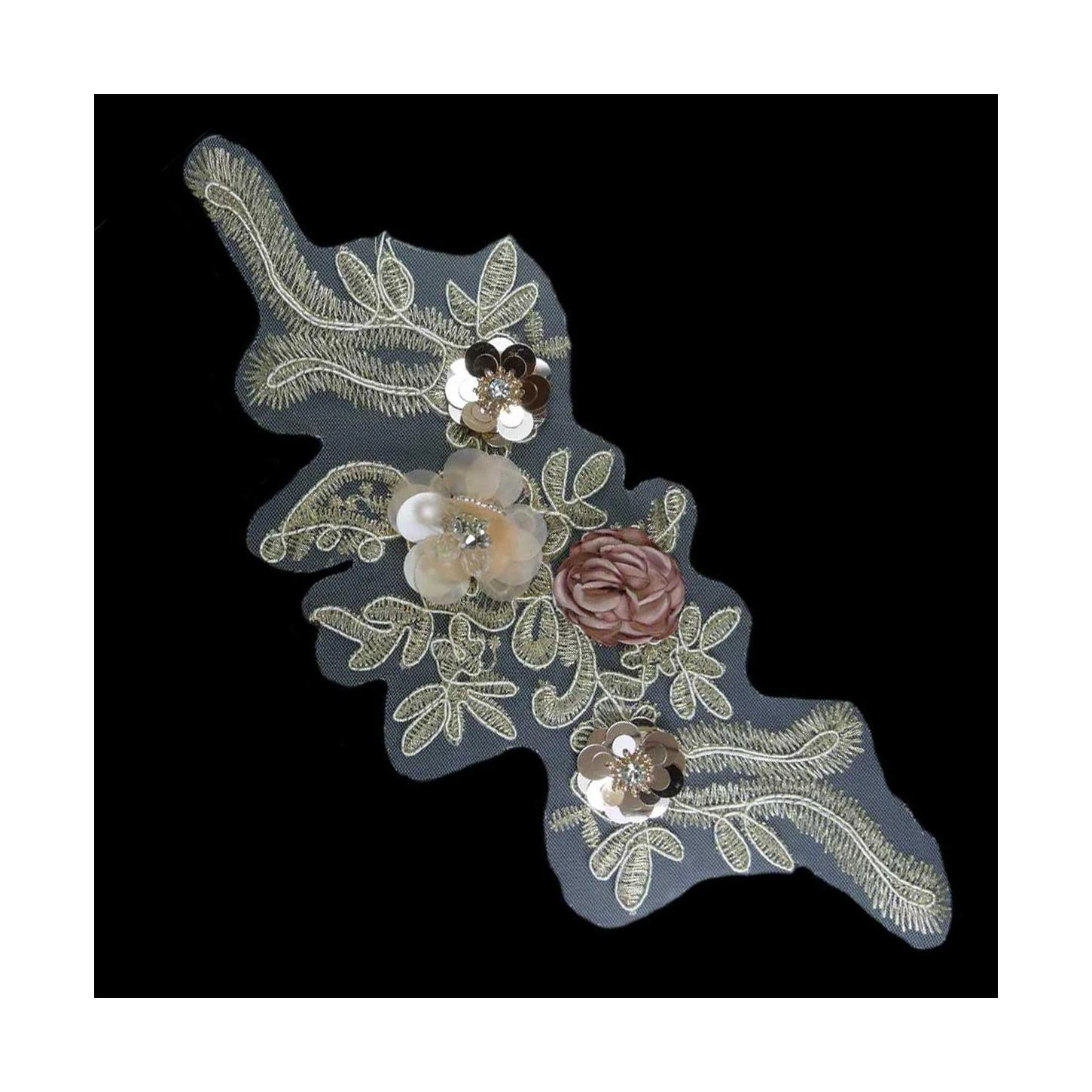 Aplicación Flor Bordada Oro Con Abalorios 3 Aplicación Flor Bordada Oro Con Abalorios