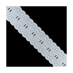 Pasacintas Blanco Bordado Doble Onda Flores 45mm