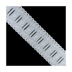 Pasacintas De Tira Bordada Algodón Blanco 6cm. Floral