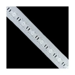 Pasacintas De Tira Bordada Blanco 15mm. Cenefa Floral