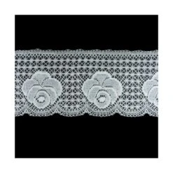 Puntilla Bolillo Blanco Diseño Rosas 75mm