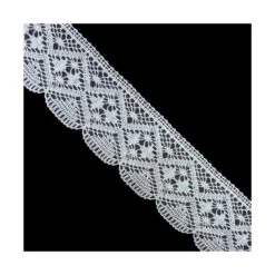 Puntilla Bolillo Blanco Rombos Y óvalos 57mm. Conjunto 24