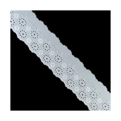 Puntilla Bordada Blanca Dos Flores 4cm. Conjunto 37