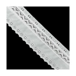 Puntilla Bordada Blanco Con Dos Entredoses 65mm. Diseño Floral