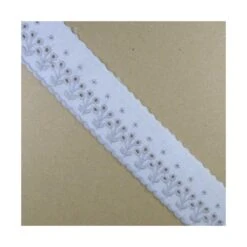 Puntilla Bordada Blanco Y Gris 4cm. Conjunto 2