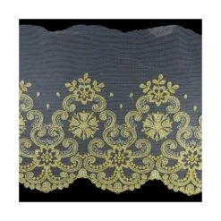 Puntilla Bordada Dorada Sobre Tul 13cm. Conjunto 7 -Merceria Botton puntilla bordada dorada sobre tul 13cm conjunto 7 1