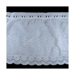 Puntilla Bordada Fruncida Ancha Blanco 17cm. Diseño Floral