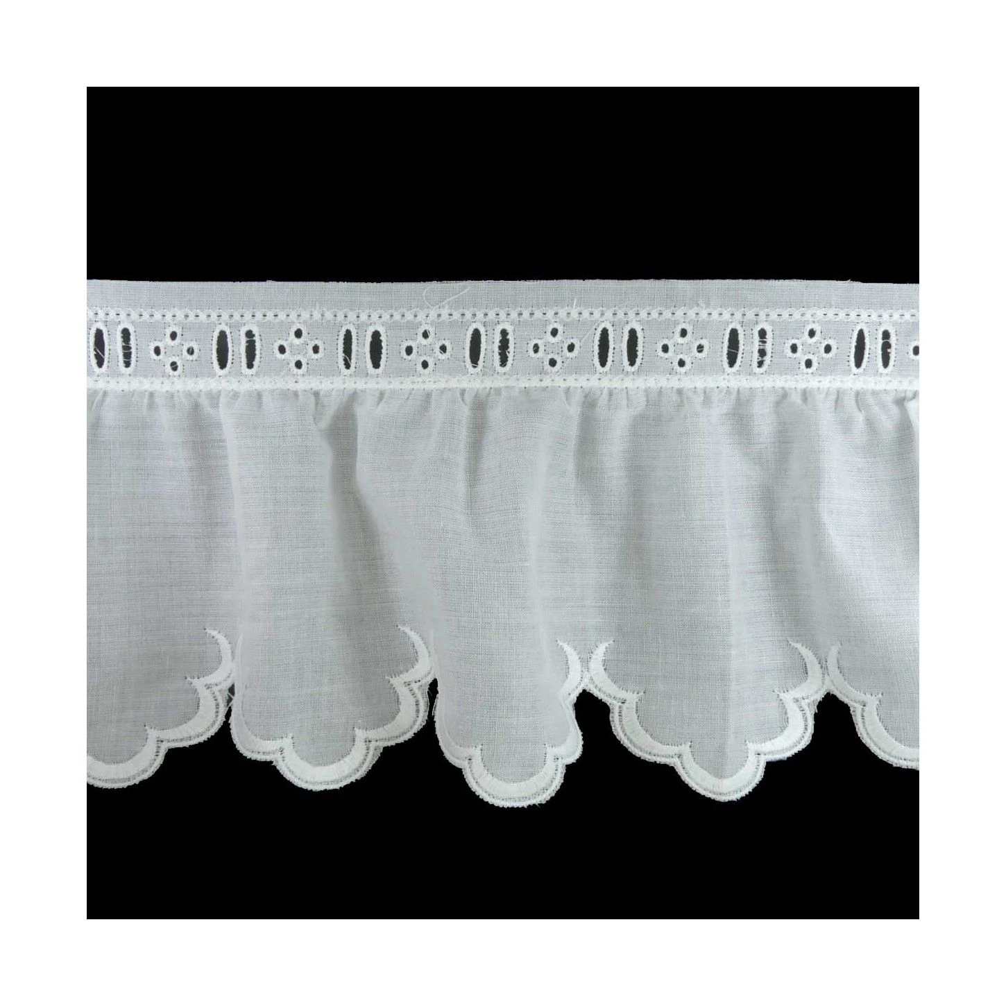 Puntilla Bordada Fruncida Con Pasacintas Blanco 95mm. Festón 3 Puntilla Bordada Fruncida Con Pasacintas Blanco 95mm. Festón