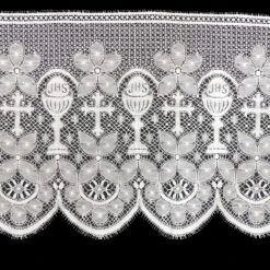 Puntilla De Bolillo Blanco Con Cáliz Y Cruz 35cm
