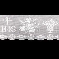 Puntilla De Bolillo Blanco Con Símbolos Religiosos 18cm