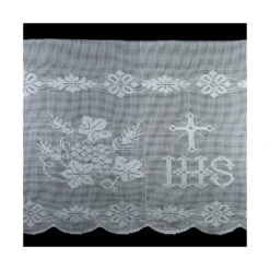 Puntilla De Bolillo Blanco Con Símbolos Religiosos 27cm