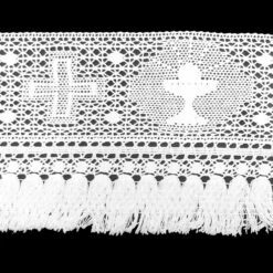 Puntilla De Bolillo Y Fleco Blanco Con Cáliz Y Cruz 20cm