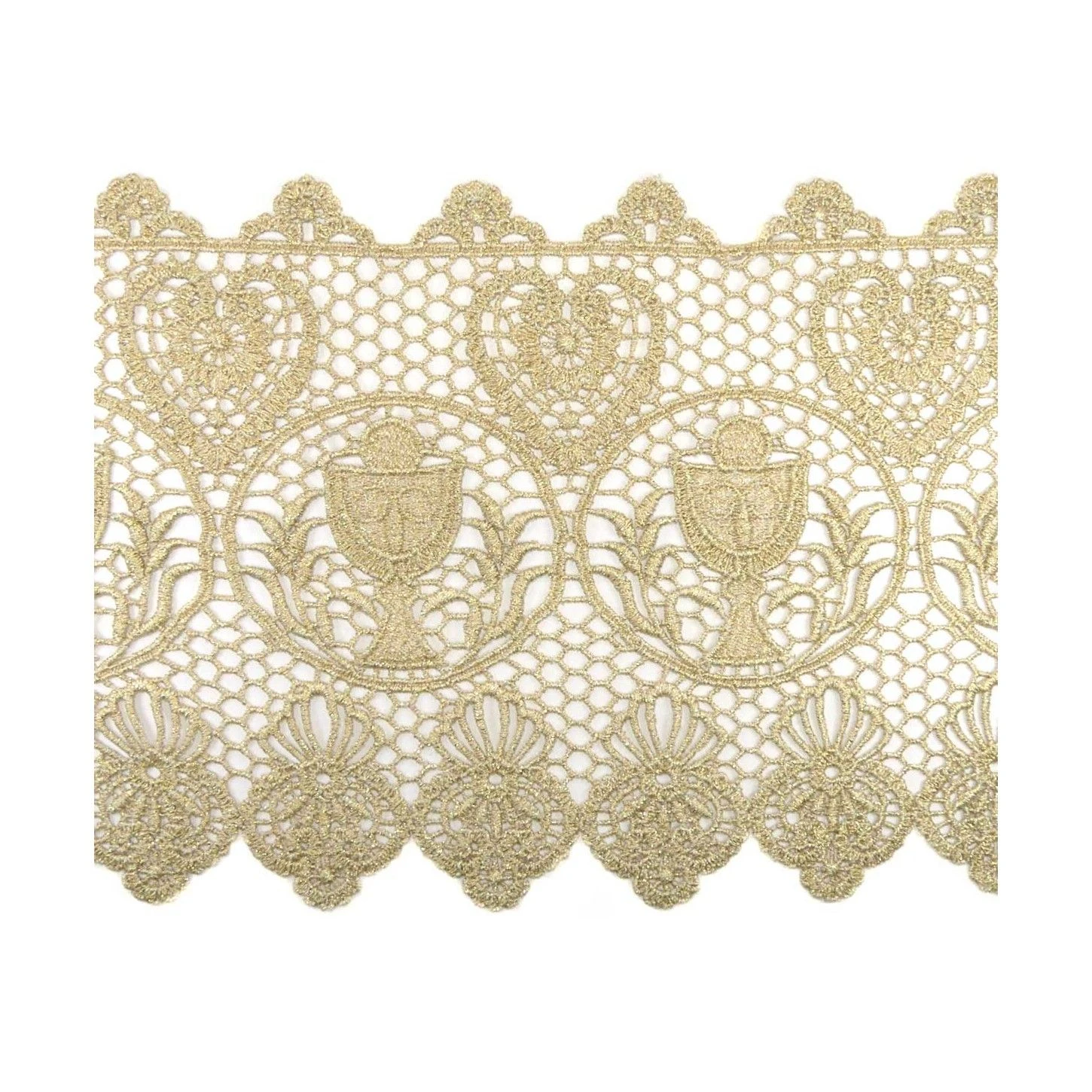 Puntilla De Guipur Dorada Iglesia 17cm. Cáliz Y Corazón 3 Puntilla De Guipur Dorada Iglesia 17cm. Cáliz Y Corazón