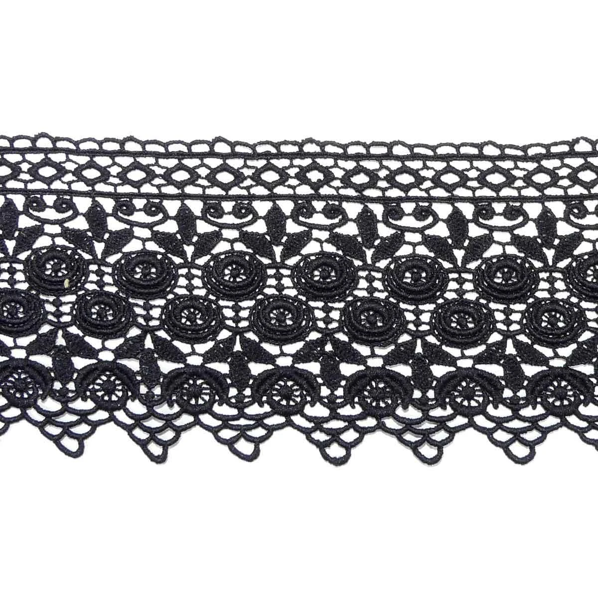 Puntilla De Guipur Rosas Y Picos 9,5cm. Negro 3 Puntilla De Guipur Rosas Y Picos 9,5cm. Negro