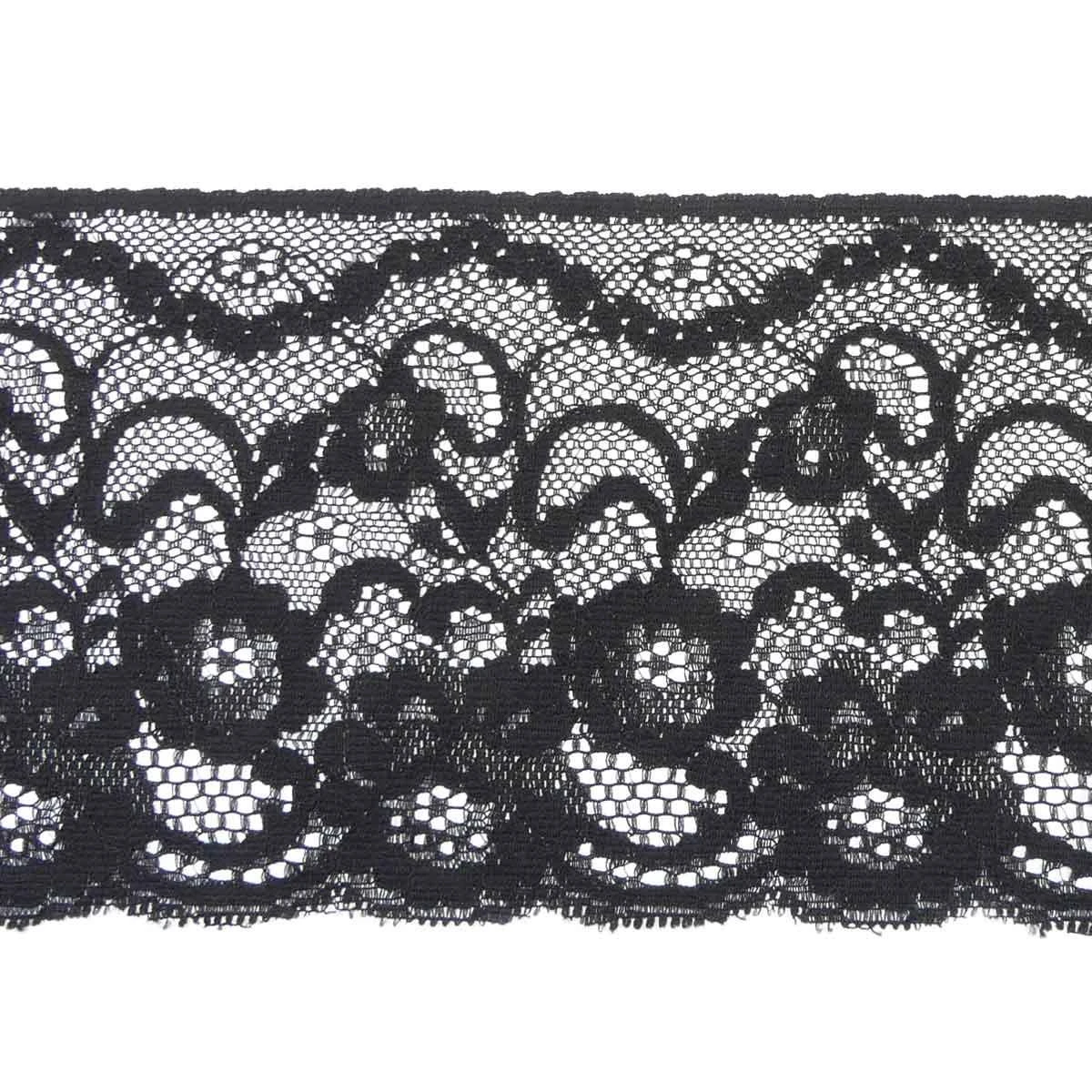 Puntilla De Nylón Negro Floral 11cm 3 Puntilla De Nylón Negro Floral 11cm