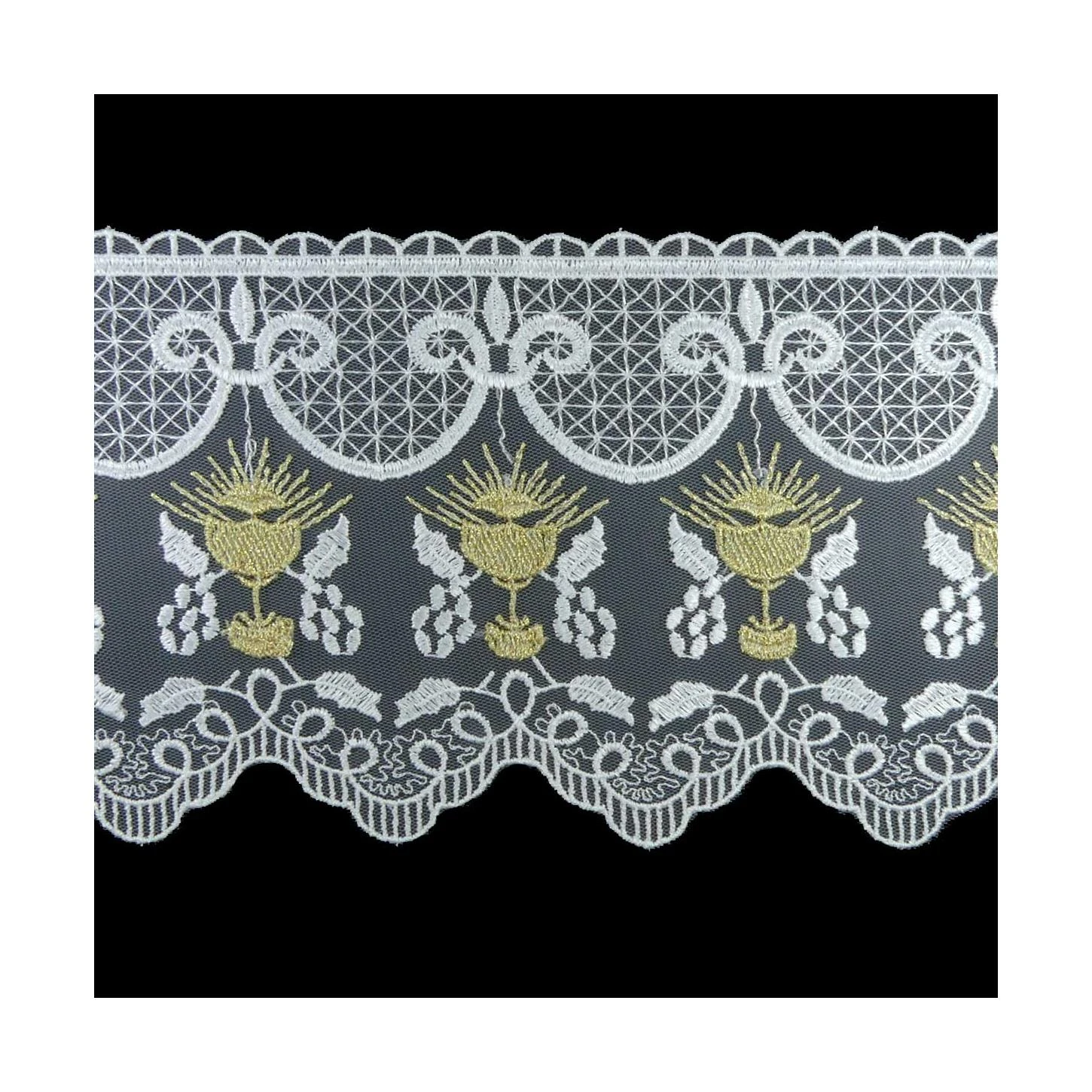 Puntilla De Tul Bordado Blanco Con Cáliz Dorado 13cm 3 Puntilla De Tul Bordado Blanco Con Cáliz Dorado 13cm