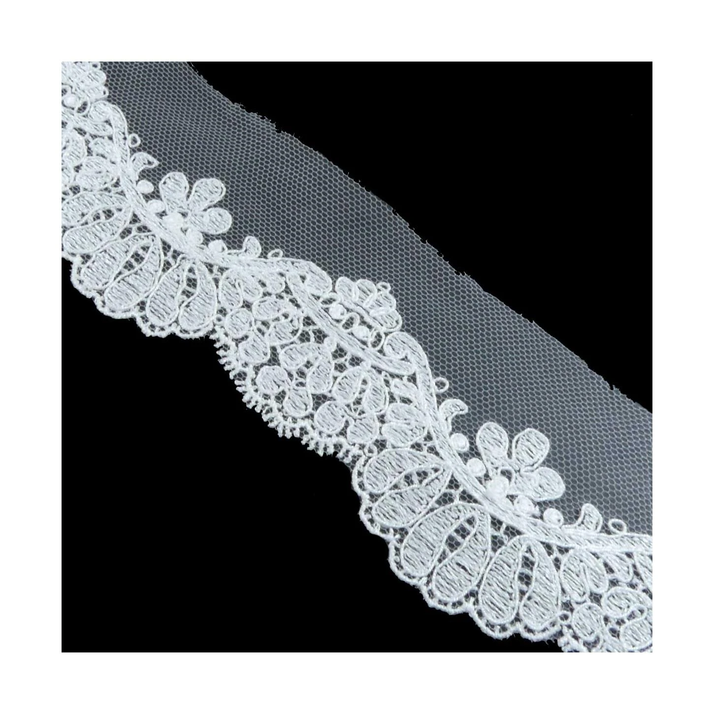 Puntilla De Tul Bordado Blanco Roto 4cm. Onda Floral 4 Puntilla De Tul Bordado Blanco Roto 4cm. Onda Floral - Imagen 2