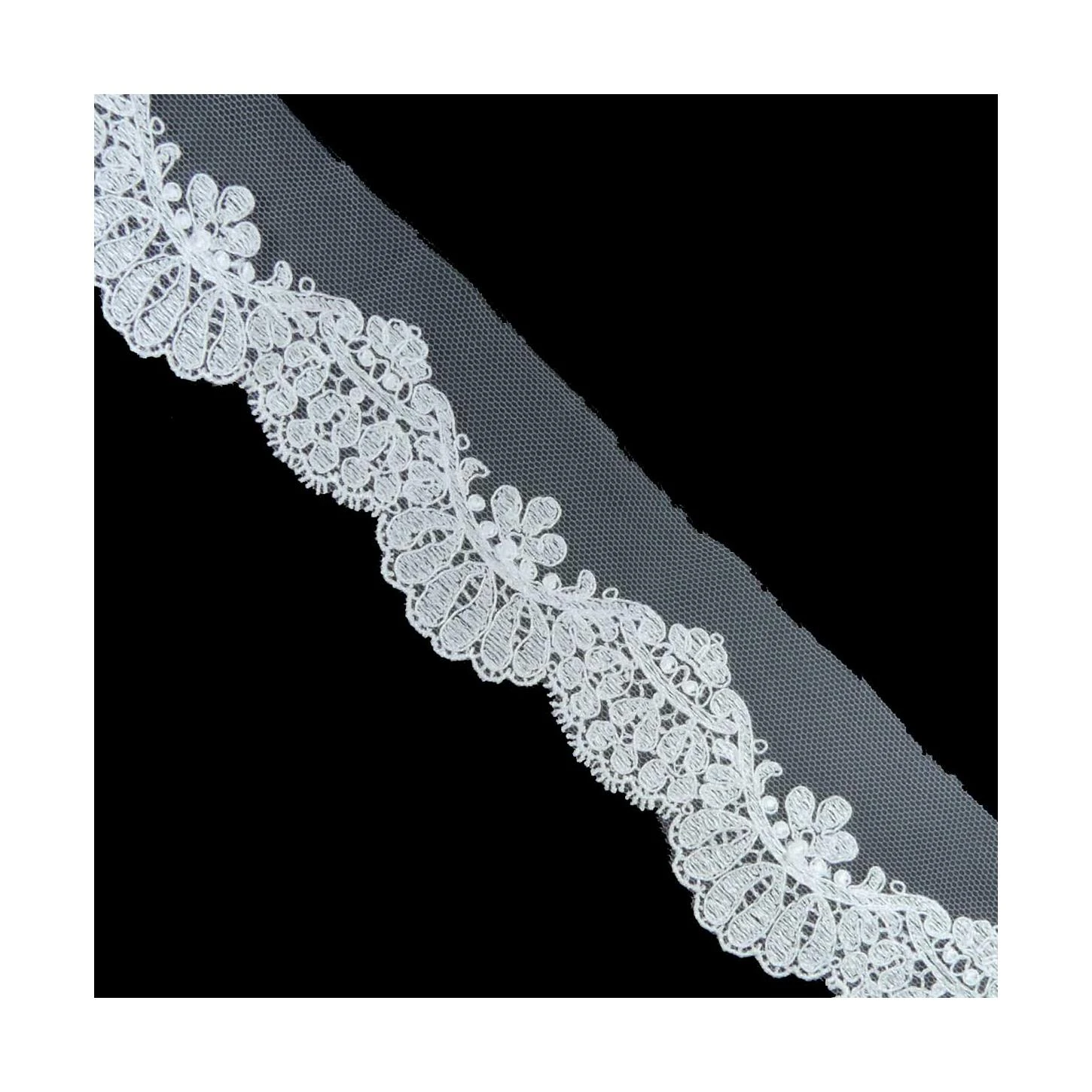 Puntilla De Tul Bordado Blanco Roto 4cm. Onda Floral 3 Puntilla De Tul Bordado Blanco Roto 4cm. Onda Floral