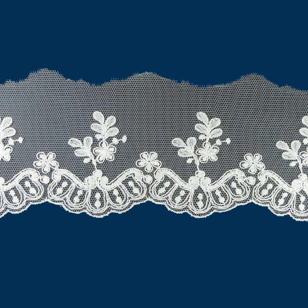 Puntilla De Tul Bordado Blanco Roto 7cm. Floral 3 Puntilla De Tul Bordado Blanco Roto 7cm. Floral