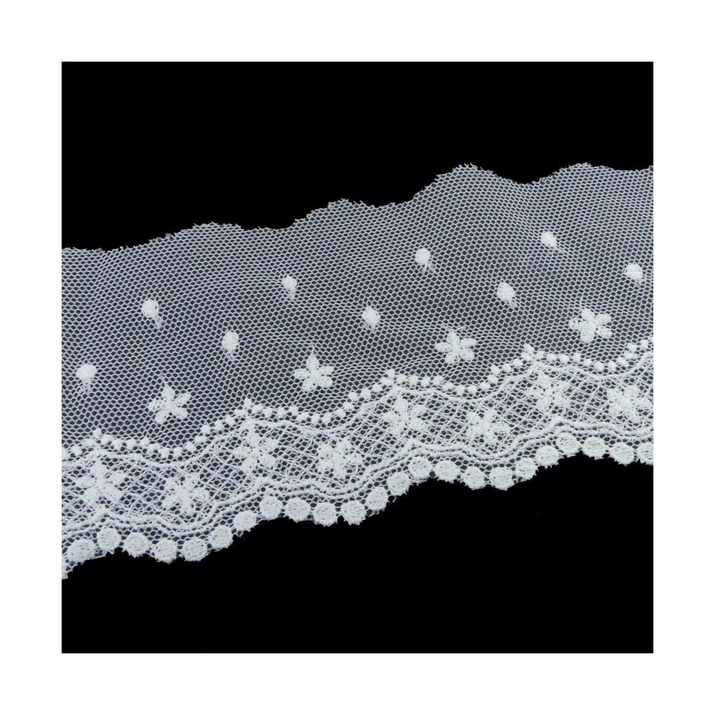 Puntilla De Tul Bordado Blanco Roto 7cm. Flores Y Puntitos 4 Puntilla De Tul Bordado Blanco Roto 7cm. Flores Y Puntitos - Imagen 2