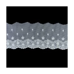 Puntilla De Tul Bordado Blanco Roto 7cm. Flores Y Puntitos