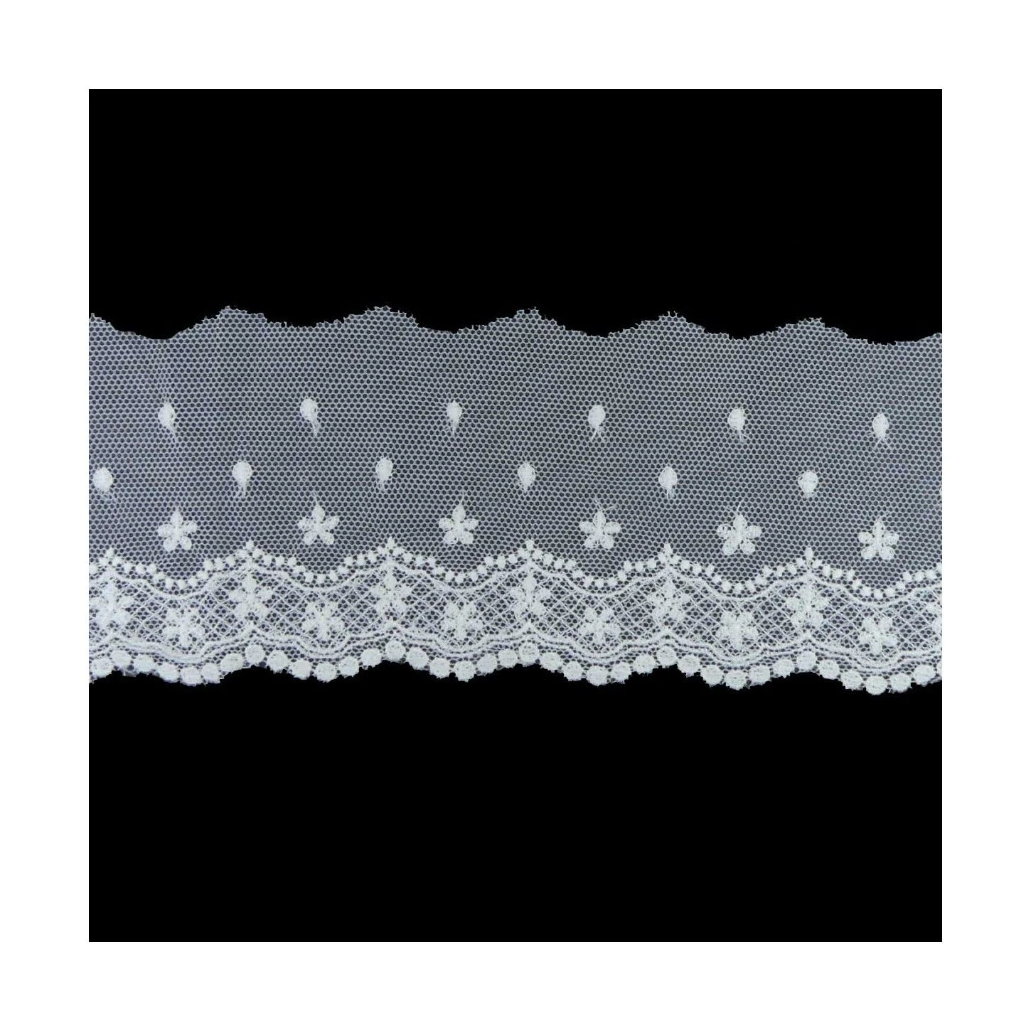 Puntilla De Tul Bordado Blanco Roto 7cm. Flores Y Puntitos 3 Puntilla De Tul Bordado Blanco Roto 7cm. Flores Y Puntitos