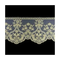 Puntilla De Tul Bordado Dorada 95mm. Composición Floral