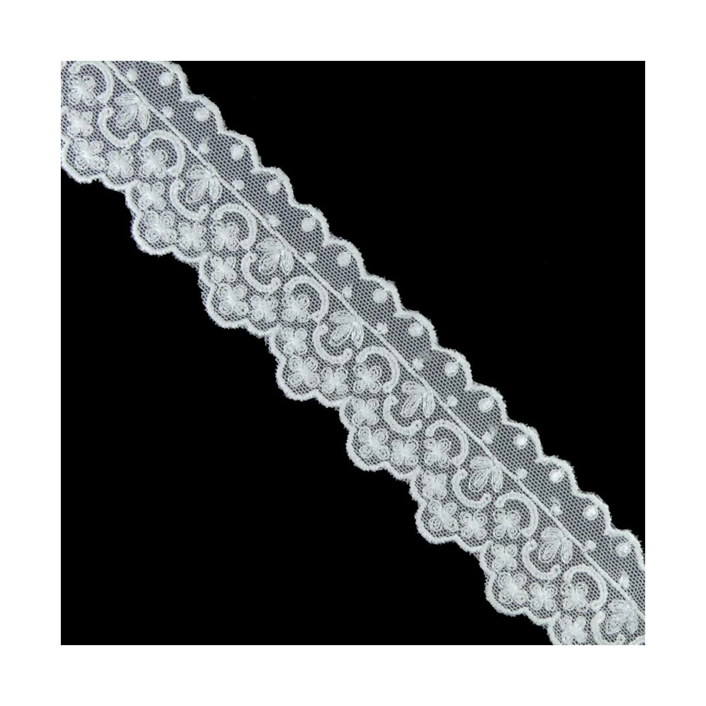 Puntilla De Tul Bordado Festón 4cm. Blanco Roto 3 Puntilla De Tul Bordado Festón 4cm. Blanco Roto