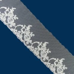 Puntilla De Tul Bordado Floral Crudo 6cm