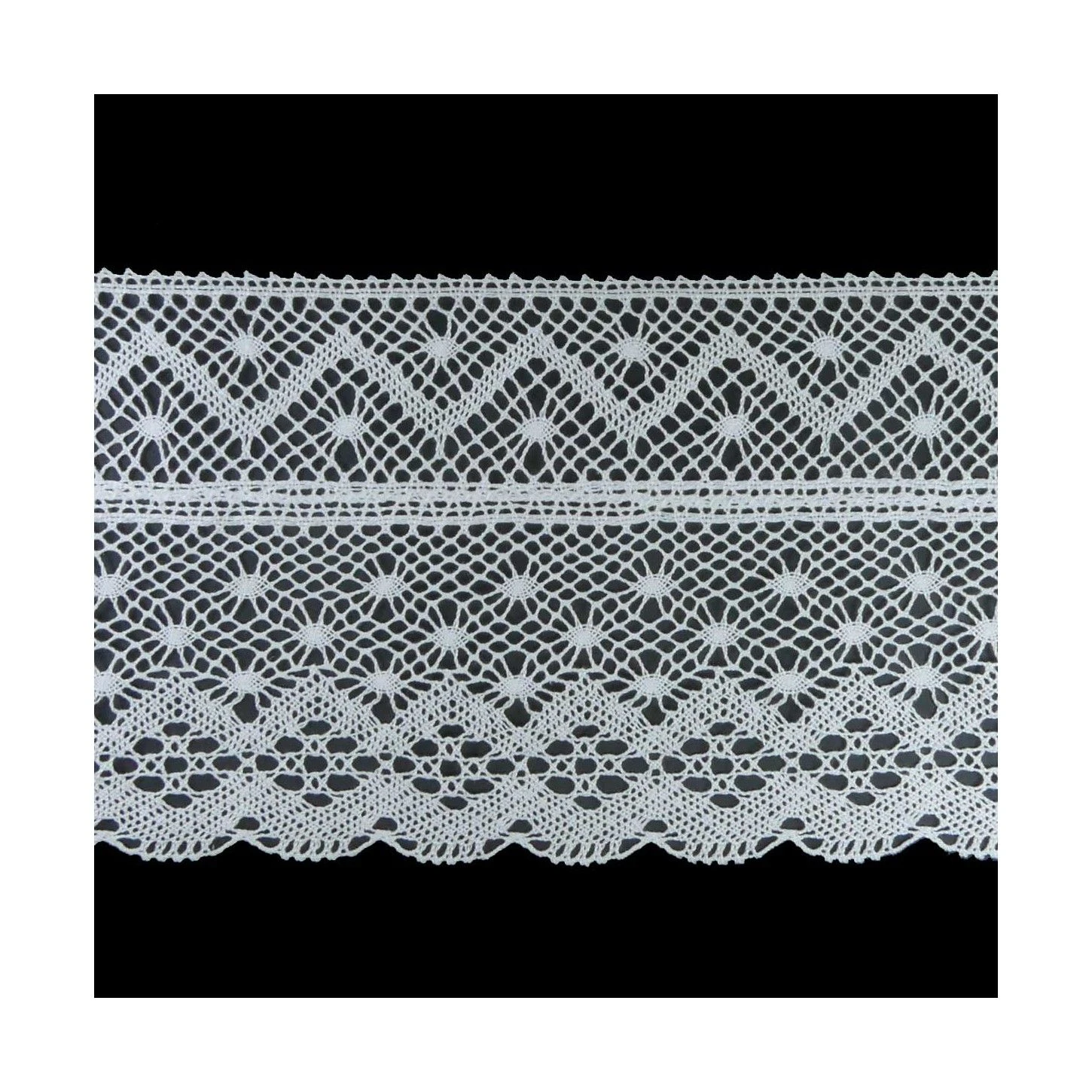 Puntilla Encaje Bolillos Blanco 11cm. Óvalos Y Zig-zag 3 Puntilla Encaje Bolillos Blanco 11cm. Óvalos Y Zig-zag