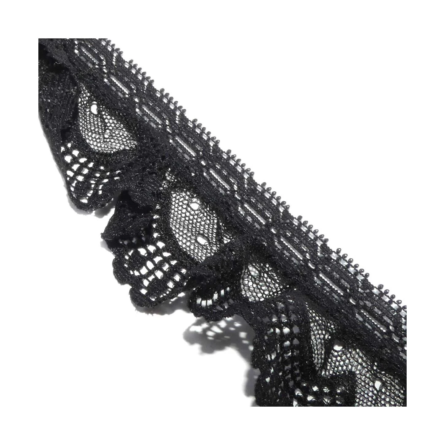 Puntilla Fruncida Con Pasacintas Negro 4cm. Onda 4 Puntilla Fruncida Con Pasacintas Negro 4cm. Onda - Imagen 2