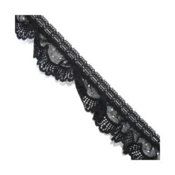 Puntilla Fruncida Con Pasacintas Negro 4cm. Onda