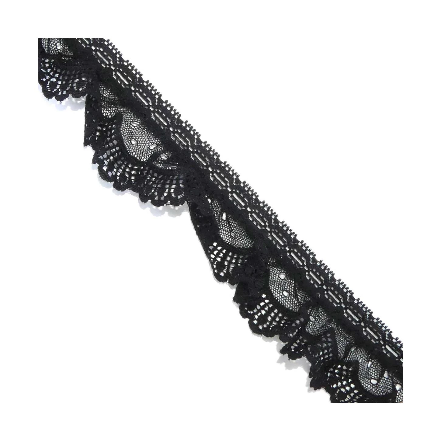 Puntilla Fruncida Con Pasacintas Negro 4cm. Onda 3 Puntilla Fruncida Con Pasacintas Negro 4cm. Onda