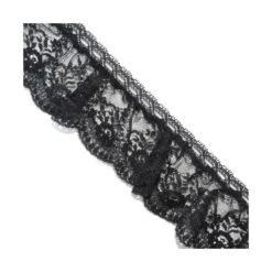 Puntilla Fruncida Con Pasacintas Negro 6cm. Floral