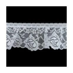 Puntilla Fruncida Nylón Blanco 75mm. Rosas