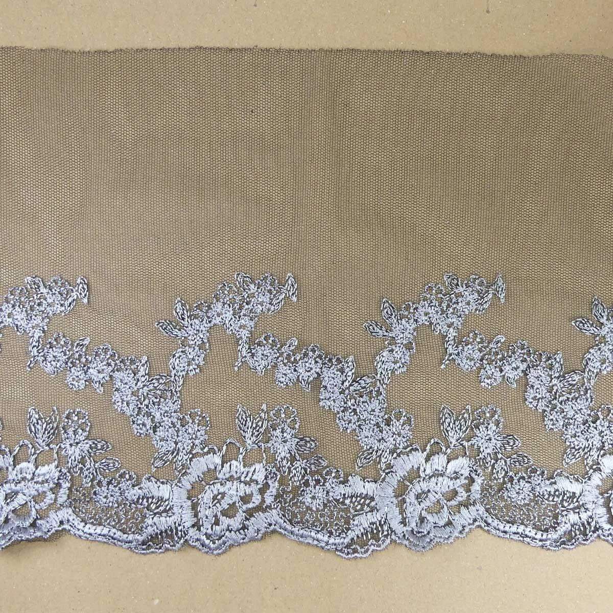 Puntilla Tul Bordado Gris 15cm 3 Puntilla Tul Bordado Gris 15cm