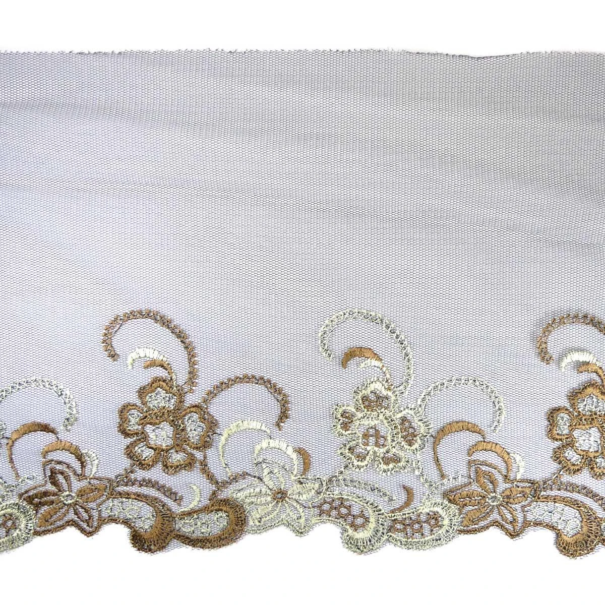 Puntilla Tul Bordado Marrón 15cm 3 Puntilla Tul Bordado Marrón 15cm