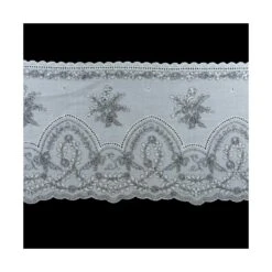 Tira Bordada Blanco Y Negro Flores 13cm