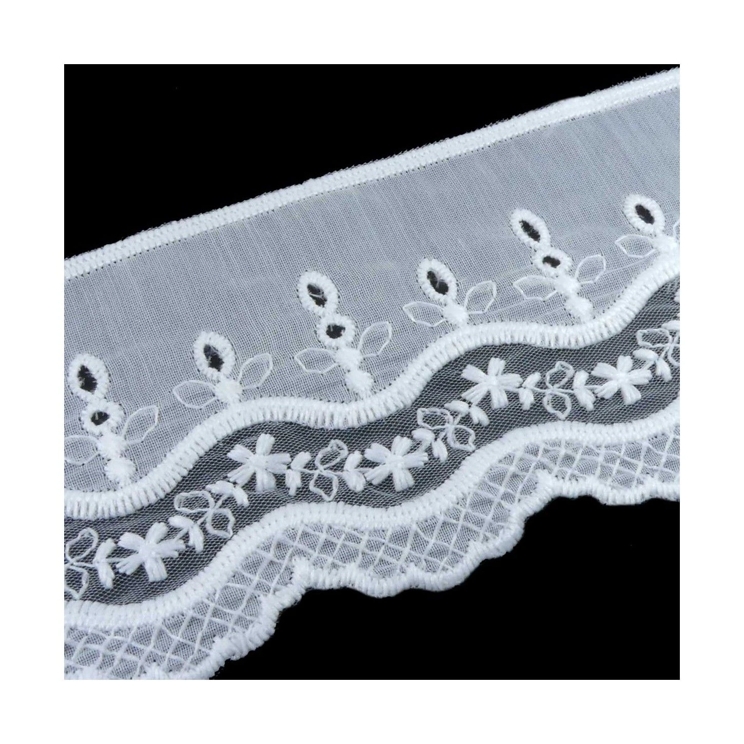 Tira Bordada Con Acabado Tul Bordado Blanco 8cm 4 Tira Bordada Con Acabado Tul Bordado Blanco 8cm - Imagen 2